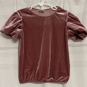 Zara Girls Velvet Puff Sleeve Top in Mauve